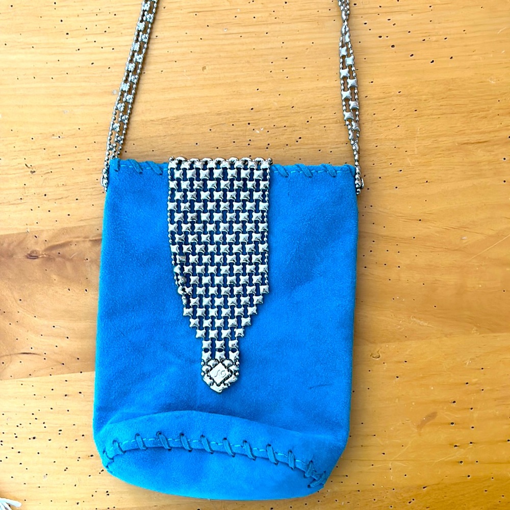 Sergio Gutierrez Suede and Liquid Metal cross body~ teal/turquoise.